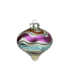 5" Merry & Bright White Mercury Glass Striped Onion Finial Christmas Ornament