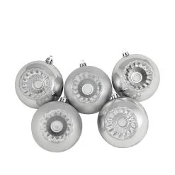 5ct Silver Retro Reflector Shatterproof 2-Finish Christmas Ball Ornaments 3.25" (80mm)