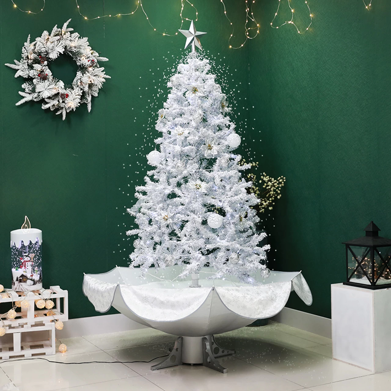 6' Lighted Musical Snowing Artificial Tinsel Christmas Tree, White LED Lights 3 6' Lighted Musical Snowing Artificial Tinsel Christmas Tree, White LED Lights