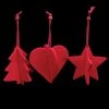 Club Pack Of 15 Bright Red Tree, Heart And Star 3D Felt Ornaments
