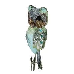 10" Green Glittered And Sequined Owl Clip On Christmas Ornament