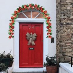 Pack Of 12 Metallic Christmas Poinsettia And Holly Garland 9'