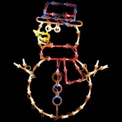18" Red And Blue Lighted Snowman Christmas Window Silhouette Decoration