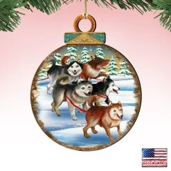 Set Of 2 Adorable Huskies Wooden Christmas Ornaments 5.5" -Christmas Decoration Store 8025378 4 89046.1667548815