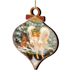 Set Of 2 Angel With An Adorable Kitty Wooden Christmas Ornaments 5.5"