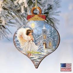 Set Of 2 Angel At The Chapel Onion Shaped Wooden Christmas Ornaments 5.5" -Christmas Decoration Store 8031121 1606 4 58590.1667548769