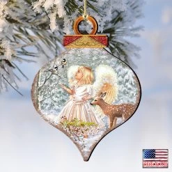 Set Of 2 Angel With Friends In The Woodland Onion Shaped Wooden Christmas Ornaments 5.5" 9 Set Of 2 Angel With Friends In The Woodland Onion Shaped Wooden Christmas Ornaments 5.5" -Christmas Decoration Store 8031122 1703 4 97801.1667548772