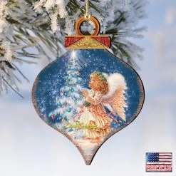 Set Of 2 Angel Wish Onion Shaped Wooden Christmas Ornaments 5.5" -Christmas Decoration Store 8031152 0703 4 10686.1667548778