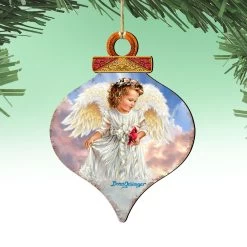 Set Of 2 Little Angel With Cardinal Onion Shaped Wooden Ornaments 5.5" -Christmas Decoration Store 8031154 dg 4 68298.1667548779