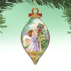 Set Of 2 Little Angel With Cardinals In Their House Wooden Ornaments 5.5" -Christmas Decoration Store 8041150 dg 4 68751.1667548792