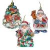 Set Of 3 Santa Christmas Trees With His Forest Friends Ornaments 5.5"
