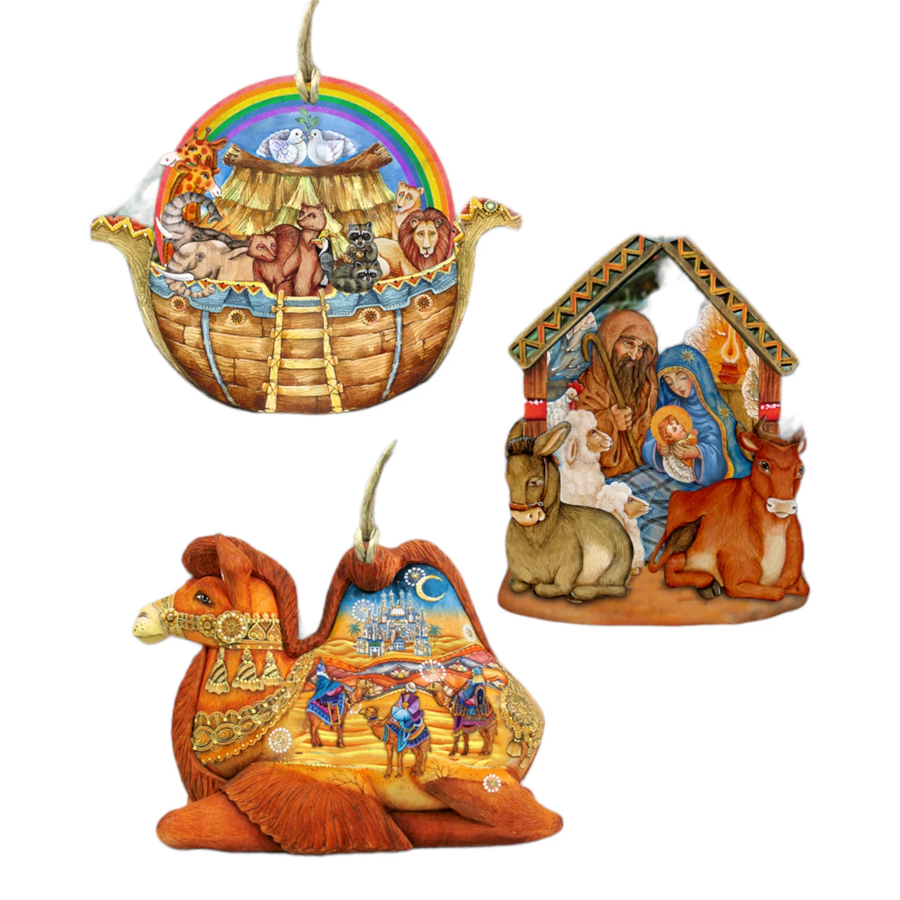 Set Of 3 Nativity Adventure Wooden Christmas Ornaments 5.5" 3 Set Of 3 Nativity Adventure Wooden Christmas Ornaments 5.5"