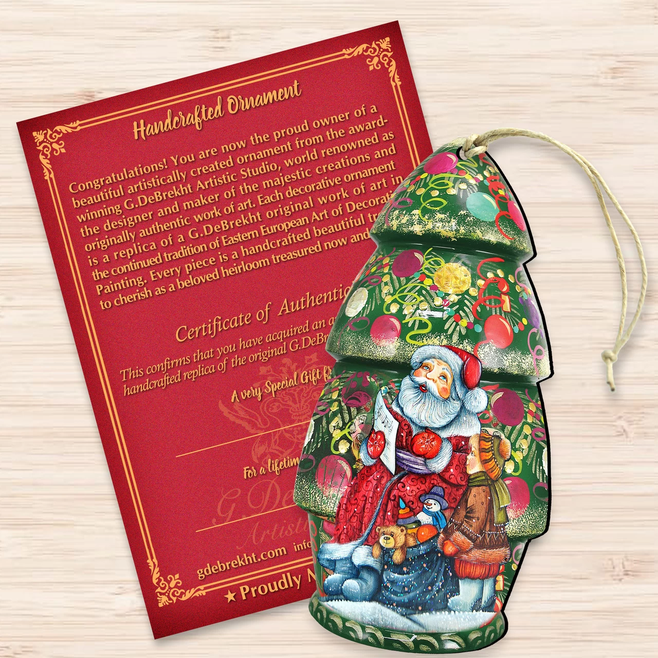 Set Of 2 Santa Claus In A Christmas Tree Wooden Ornaments 5.5" 5 Set Of 2 Santa Claus In A Christmas Tree Wooden Ornaments 5.5" - Image 3