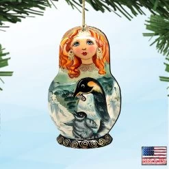 Set Of 2 Matreshka Doll With A Penguin Wooden Christmas Ornaments 5.5" -Christmas Decoration Store 8113811 4 76868.1667549762