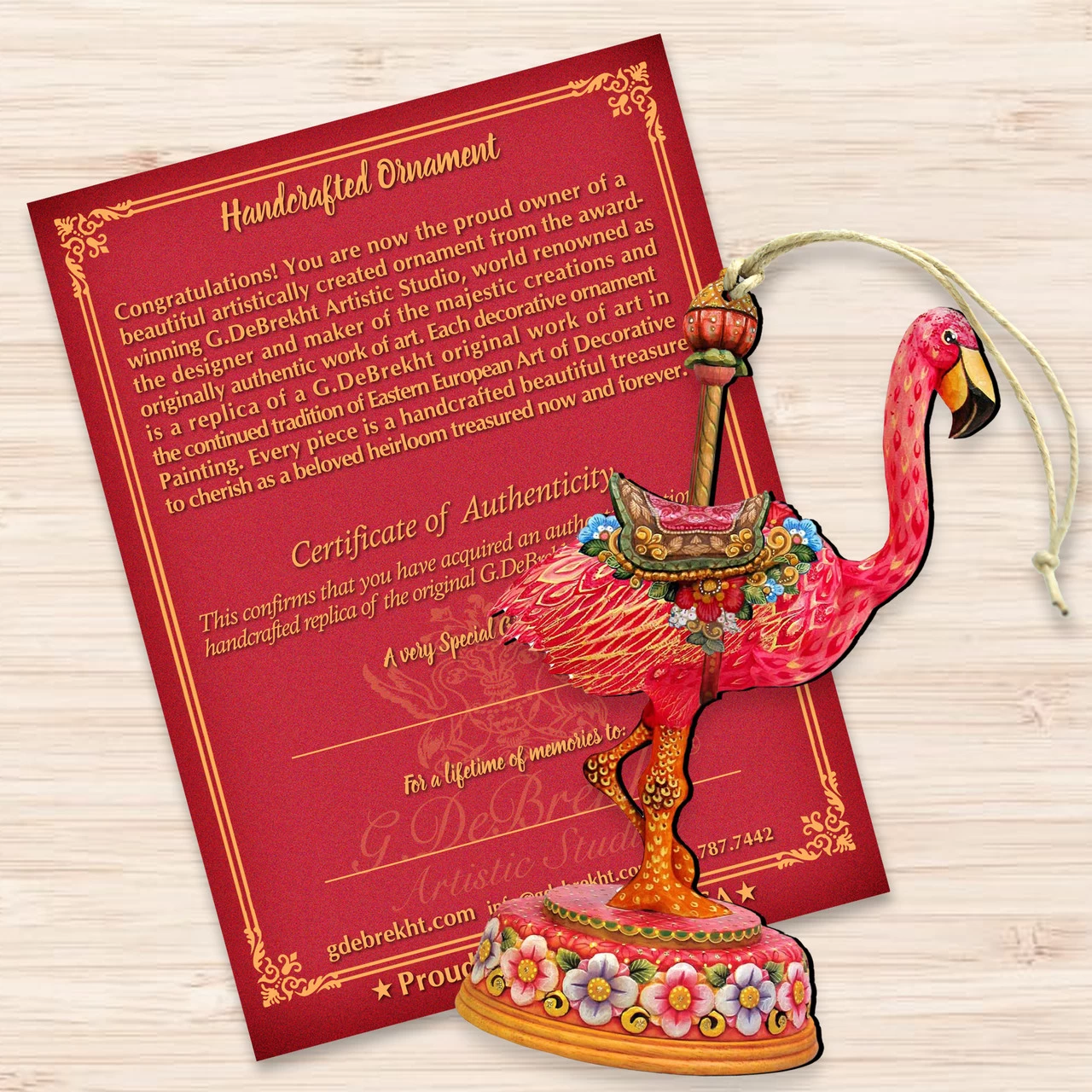 Set Of 2 Carousel Flamingo WoodenChristmas Ornaments 5.5" 5 Set Of 2 Carousel Flamingo WoodenChristmas Ornaments 5.5" - Image 3