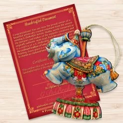 Set Of 2 Floral Elephant Carousel Wooden Christmas Ornaments 5.5" -Christmas Decoration Store 8114043 3 48297.1667549783