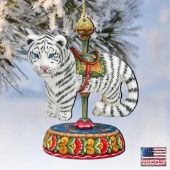 Set Of 2 Tiger Carousel Wooden Christmas Ornaments 5.5" -Christmas Decoration Store 8114046 4 00409.1667549786