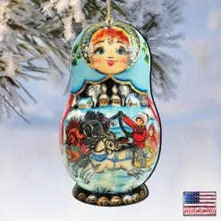 Set Of 2 Matreshka Doll Riding A Troika Horse Wooden Christmas Ornaments 5.5" -Christmas Decoration Store 8115225 4 09130.1667549833