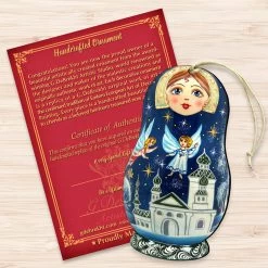 Set Of 2 Matreshka Doll With Flying Angels Wooden Christmas Ornaments 5.5" -Christmas Decoration Store 8115941 3 92016.1667549838