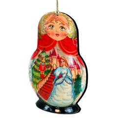 Set Of 2 Matreshka Doll And A Nutcracker Wooden Christmas Ornaments 5.5"