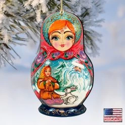 Set Of 2 Matreshka Doll Santa Bunny Wooden Christmas Ornaments 5.5" -Christmas Decoration Store 8115951 4 95755.1667549843
