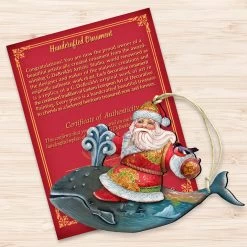 Set Of 2 Santa Ride Whale Coastal Wooden Christmas Ornaments 5.5" -Christmas Decoration Store 8117827 3 64787.1667549875