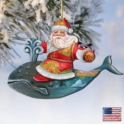 Set Of 2 Santa Ride Whale Coastal Wooden Christmas Ornaments 5.5" -Christmas Decoration Store 8117827 4 45700.1667549875