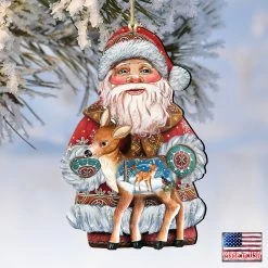 Set Of 2 Santa Claus Fawn Wooden Christmas Ornaments 5.5" -Christmas Decoration Store 8118081 4 36993.1667549885