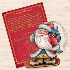 Set Of 2 Sliding Santa With Bird Wooden Christmas Ornaments 5.5" -Christmas Decoration Store 8119171 3 18991.1667549900