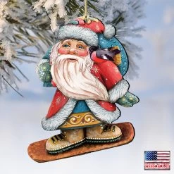 Set Of 2 Sliding Santa With Bird Wooden Christmas Ornaments 5.5" -Christmas Decoration Store 8119171 4 39685.1667549901