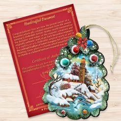 Set Of 2 Lighthouse Christmas Tree Wooden Ornaments 5.5" -Christmas Decoration Store 8119185 3 89620.1667549910