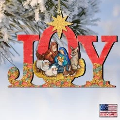 Set Of 2 Nativity Scenery "Joy" Wooden Christmas Ornaments 5.5" -Christmas Decoration Store 8121454 4 49996.1667549918