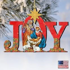 Set Of 2 Magnificent Nativity "Joy" Wooden Christmas Ornaments 5.5" -Christmas Decoration Store 8121456 4 74291.1667549917