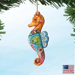 Set Of 2 Coastal Seahorse Wooden Christmas Ornaments 5.5" -Christmas Decoration Store 8126111 4 20890.1667549924