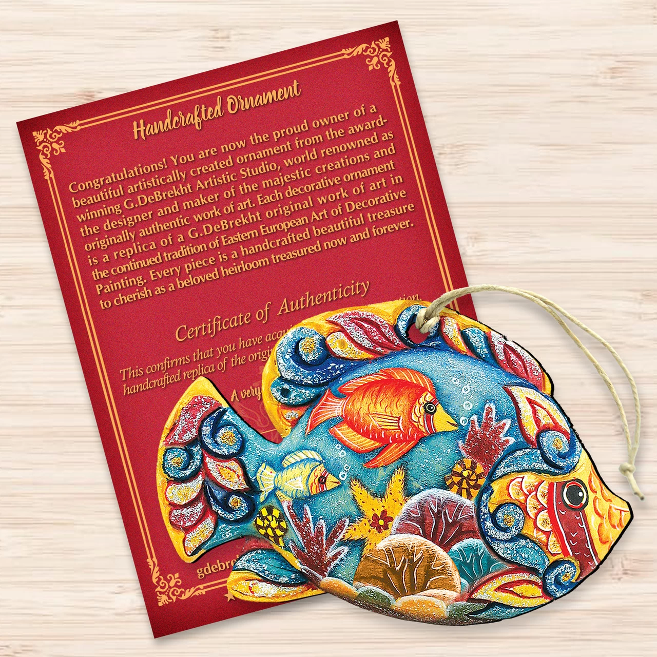 Set Of 2 Vivid Tropical Fish Wooden Christmas Ornaments 5.5" 5 Set Of 2 Vivid Tropical Fish Wooden Christmas Ornaments 5.5" - Image 3