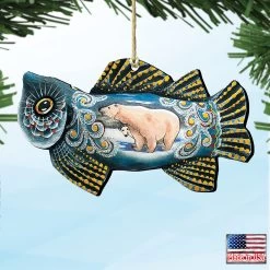 Set Of 2 Frosty Fish With Polar Bears Wooden Christmas Ornaments 5.5" -Christmas Decoration Store 8126141 4 69308.1667549666