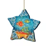 Set Of 2 Sea Star Seaside Wooden Christmas Ornaments 5.5"