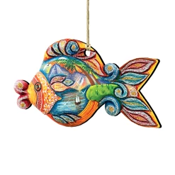 Set Of 2 Coastal Paradise Fish Wooden Christmas Ornaments 5.5"