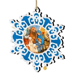 Set Of 2 Snowflake Nativity Scene Wooden Christmas Ornaments 5.5"