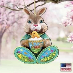 Set Of 2 Easter Bunny Egg With A Chick Wooden Christmas Ornaments 5.5" -Christmas Decoration Store 8144502 4 44844.1667549622