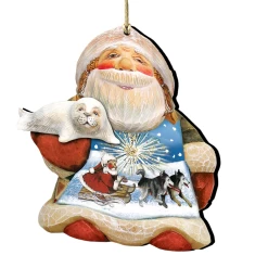 Set Of 2 Santa Northern Lights Of Christmas Wooden Ornaments 5.5"