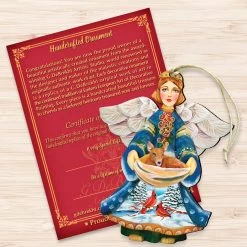 Set Of 2 Angel With Cardinals And Deer Wooden Christmas Ornaments 5.5" -Christmas Decoration Store 8152510 3 44919.1667549637