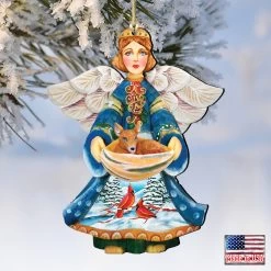 Set Of 2 Angel With Cardinals And Deer Wooden Christmas Ornaments 5.5" -Christmas Decoration Store 8152510 4 84359.1667549638