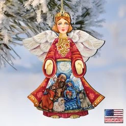Set Of 2 Angel Nativity Wooden Christmas Ornaments 5.5" -Christmas Decoration Store 8152722 4 58861.1667549652