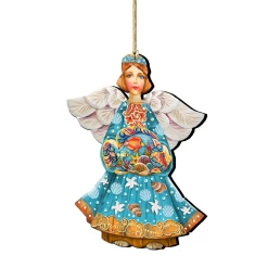 Set Of 2 Guardian Angel Of The Sea Wooden Christmas Ornaments 5.5"