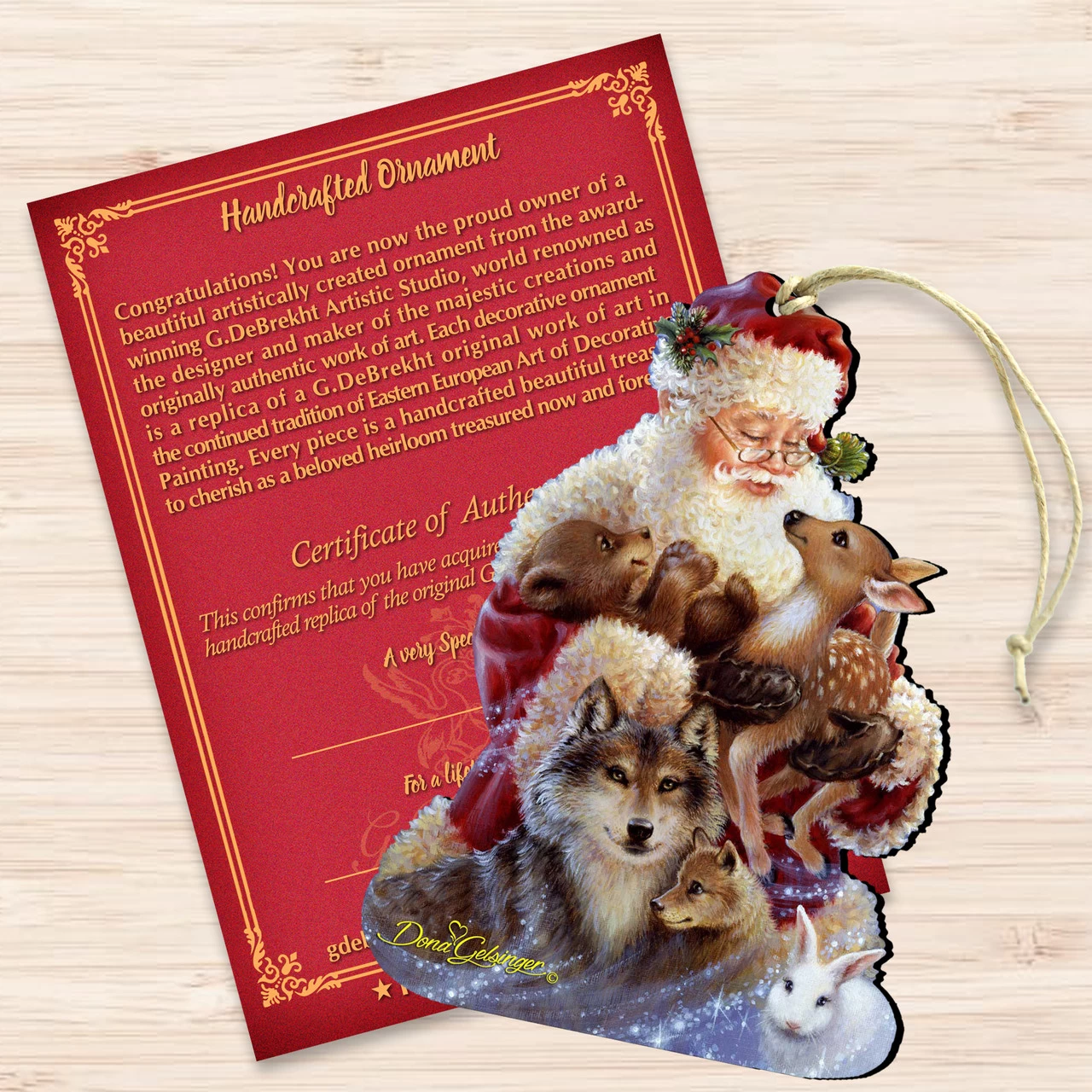 Set Of 2 Santa With Forest Friends Wooden Christmas Ornaments 5.5" 5 Set Of 2 Santa With Forest Friends Wooden Christmas Ornaments 5.5" - Image 3