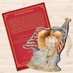 Set Of 2 Angel Waving American Flag Wooden Christmas Ornaments 5.5" -Christmas Decoration Store 8161021 0107 3 94886.1667549725