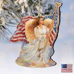 Set Of 2 Angel Waving American Flag Wooden Christmas Ornaments 5.5" -Christmas Decoration Store 8161021 0107 4 57604.1667549726