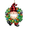 Set Of 2 Gnome Santa Wreath Lights Wooden Christmas Ornaments 5.5"