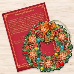 Set Of 2 Christmas Wreath Flowers Wooden Ornaments 5.5" -Christmas Decoration Store 8185307 3 77522.1667549631